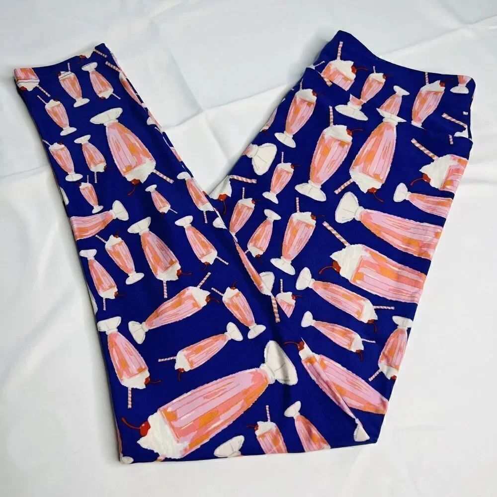 LulaRoe Leggings Tall & Curvy Ice Cream Milchshake Colorful Pink Blue Red 0702